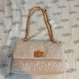 Aldo Quilted Beige Shoulder Bag with Gold Chain